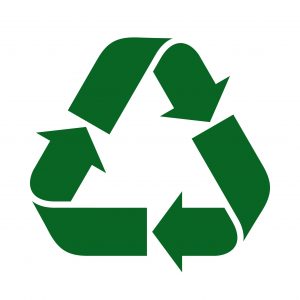 Green recycling logo with three arrows pointing at each other