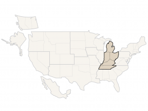 Map of the United States with Central States Highlighted