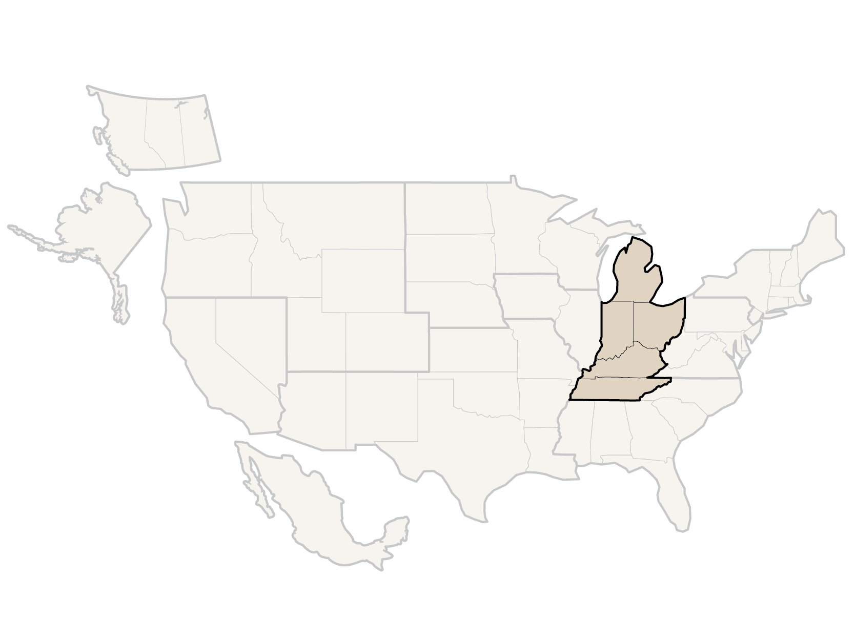 Map of the United States with Central States Highlighted