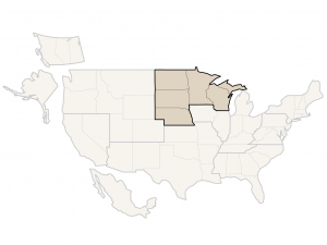 Map of the United States with Midwestern States highlighted